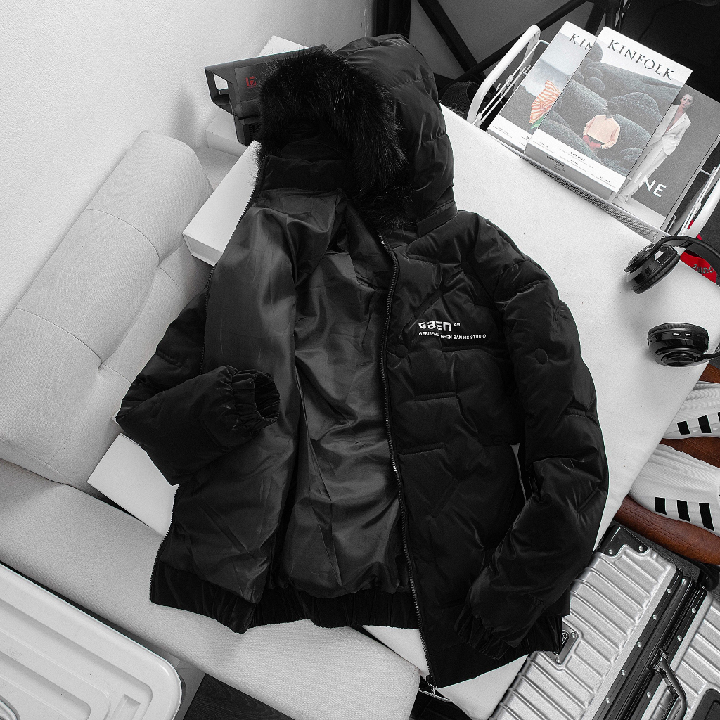 Áo khoác nam, áo khoác phao nam bóng mũ lông in chữ mùa đông. AK29