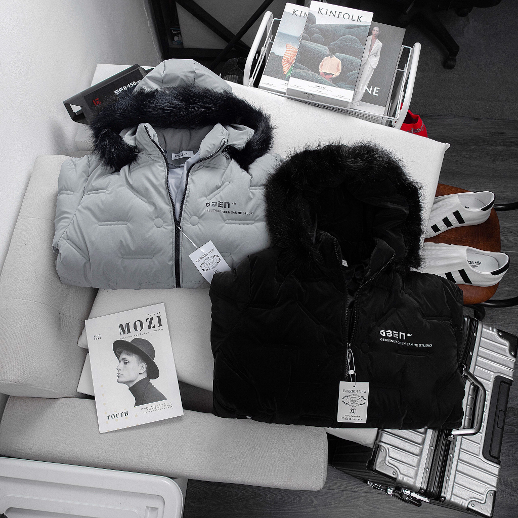 Áo khoác nam, áo khoác phao nam bóng mũ lông in chữ mùa đông. AK29