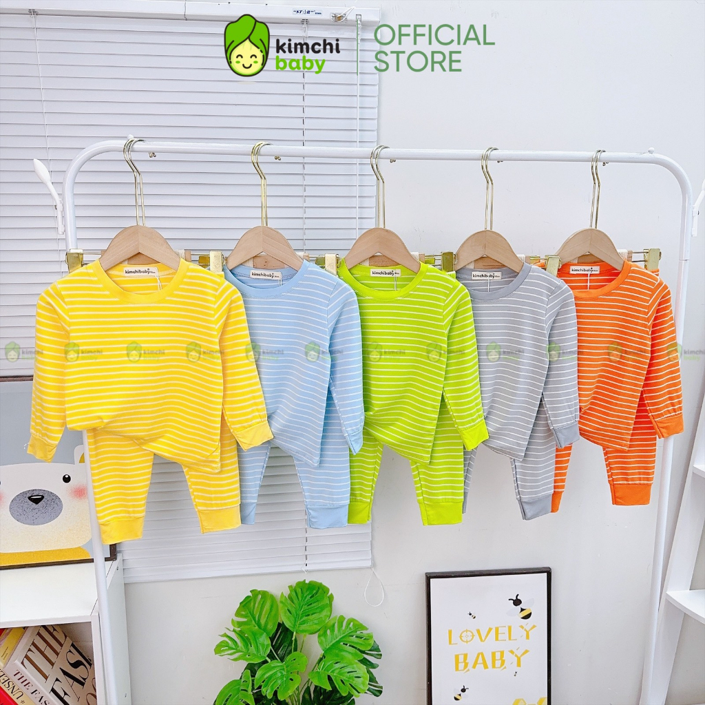 Bộ Dài Tay Thun Lạnh Bé Trai, Bé Gái KIMCHIBABY Hoạ Tiết Kẻ Sọc Cổ Viền, Đồ Bộ Cho Bé Mặc Thu Đông KCTD304
