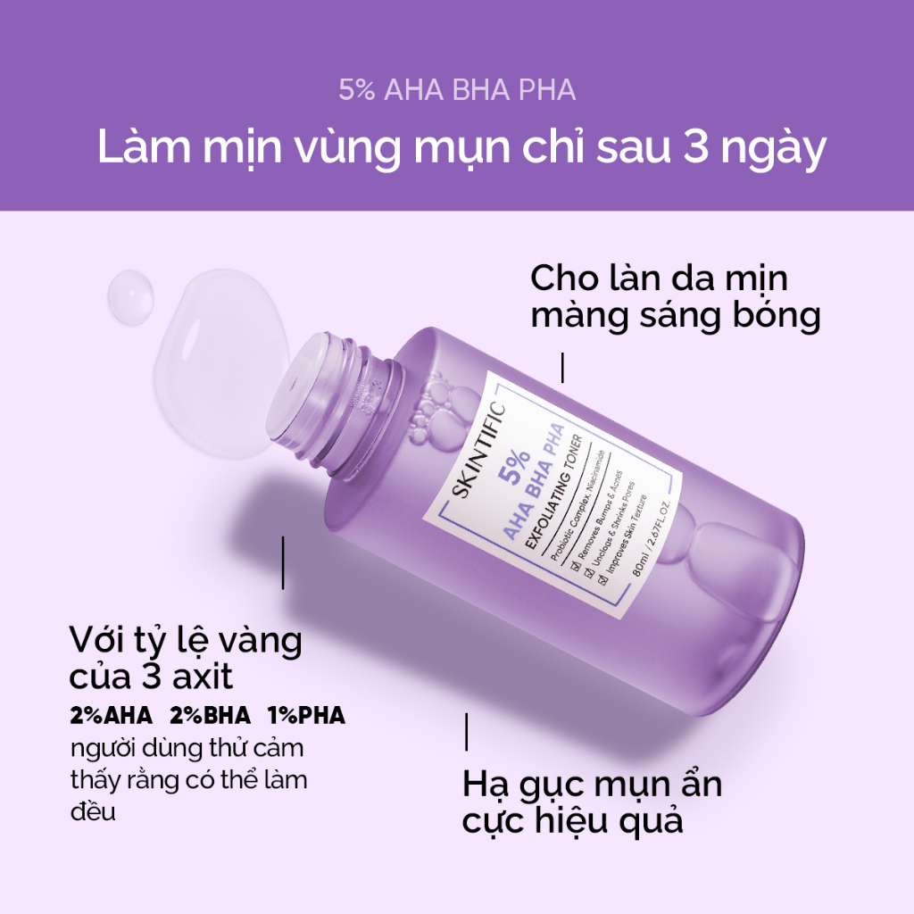 Toner tẩy tế bào chết 5% AHA BHA PHA SKINTIFIC 80ml