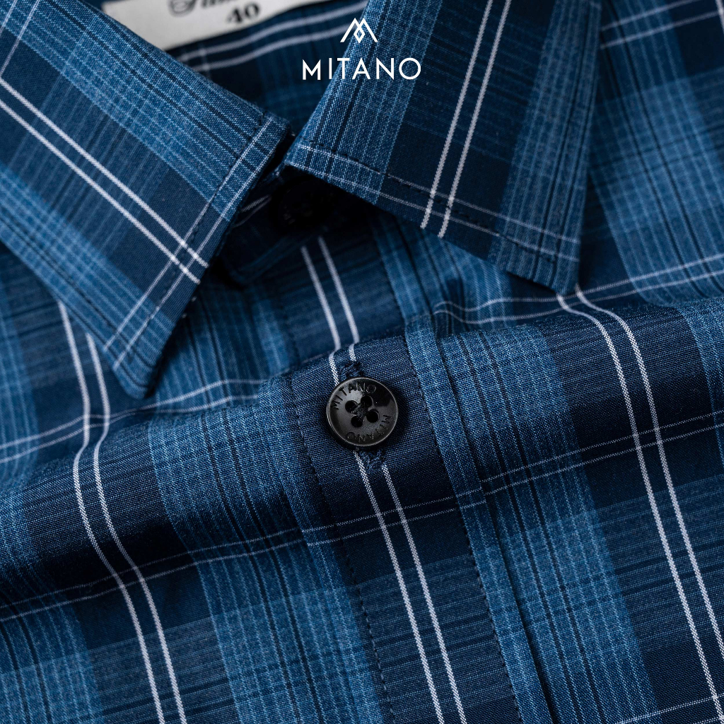 Áo sơ mi nam dài tay kẻ caro Mitano slimfit, vải bamboo.