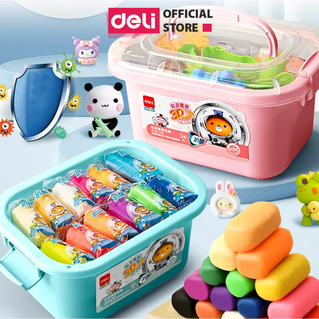 Bộ Đất Nặn 3D Deli 12 24 Màu - Đất Sét Nặn Thành Phần Kháng Khuẩn