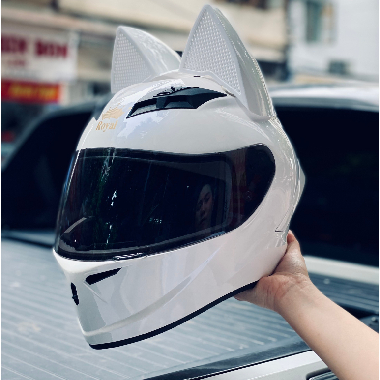 Mũ bảo hiểm Royal M266 trắng + Tai mèo to, tặng kíh trắng khi đặt bản kíh vàng, đen 7 màu