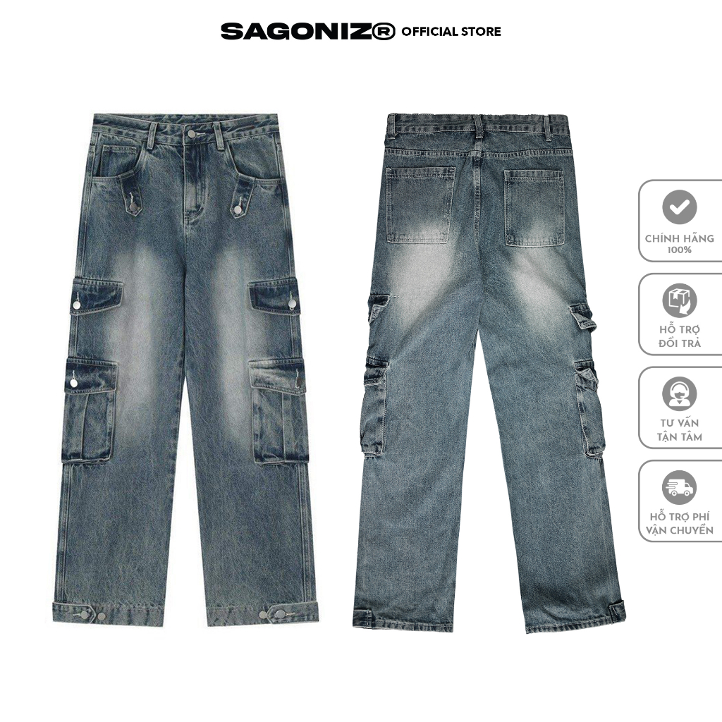 Quần Jean Túi Hộp Nổi Cargo Pants SAGONIZ Nam Nữ Form Rộng, thoải mái vận động, phù hợp nhiều phong cách