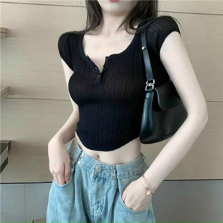 Áo Croptop Nữ Ôm Body 2 Màu Trắng Ghi, Chất Liệu Thun Gân Cotton Co Giãn Mềm.TH219