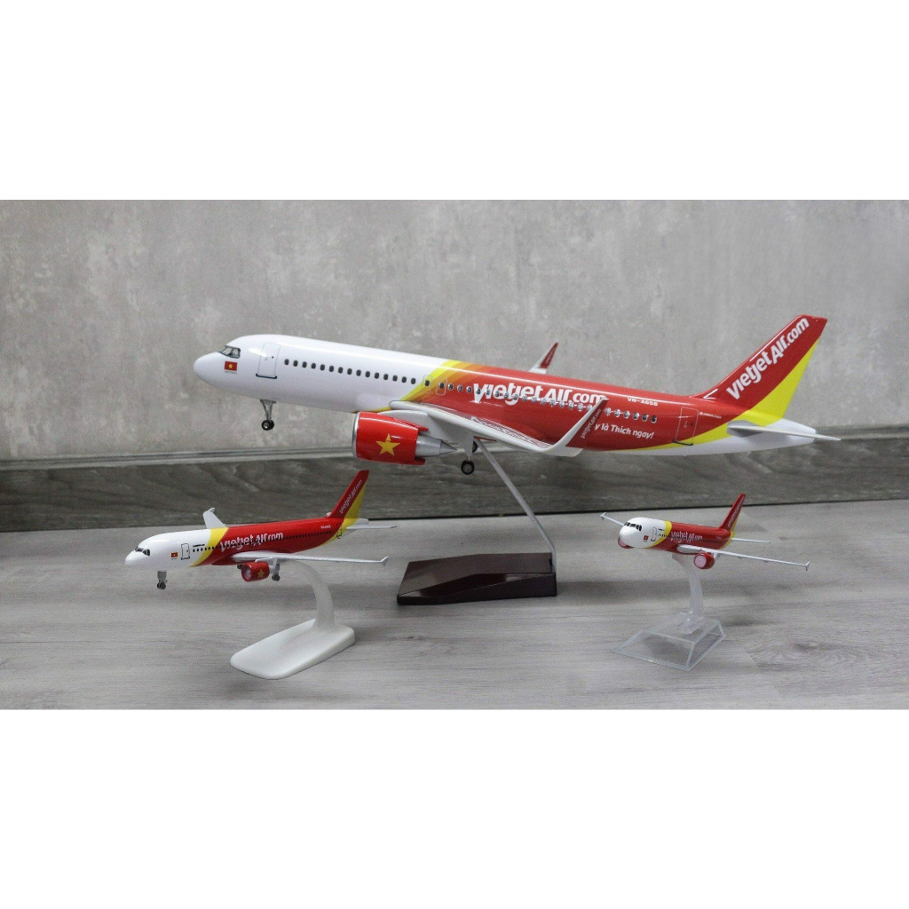 Mô hình máy bay V i e t j e t A ir Airbus A320 47cm 1:130 có đèn led tự động theo tiếng vỗ tay hoặc chạm MB47003
