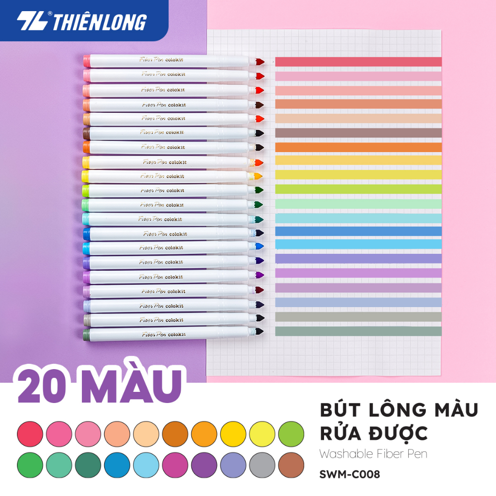 Bút lông màu Fiber Pen Thiên Long Colokit - Combo 40/56/76 cây, ngòi cao cấp, dễ dàng rửa sạch, an toàn cho trẻ em