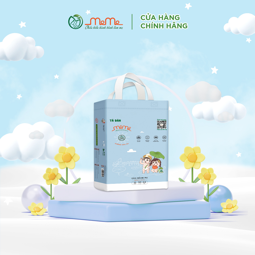 Tã/Bỉm Dán Mễ Mễ Size M64 Siêu Khô Thoáng Chống Hăm Cho Bé