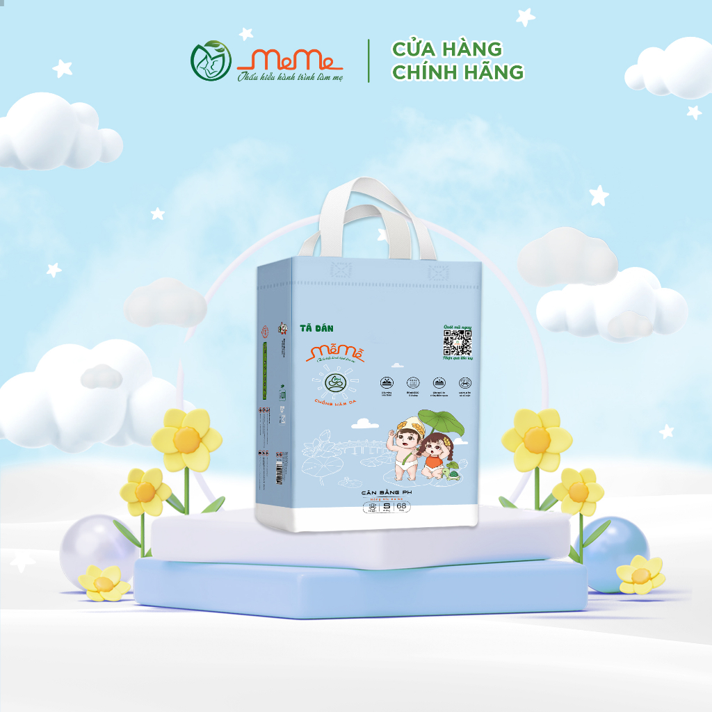 Tã/Bỉm Dán Mễ Mễ Size S68 Mềm Mịn Khô Thoáng Chống Tràn Hiệu Quả