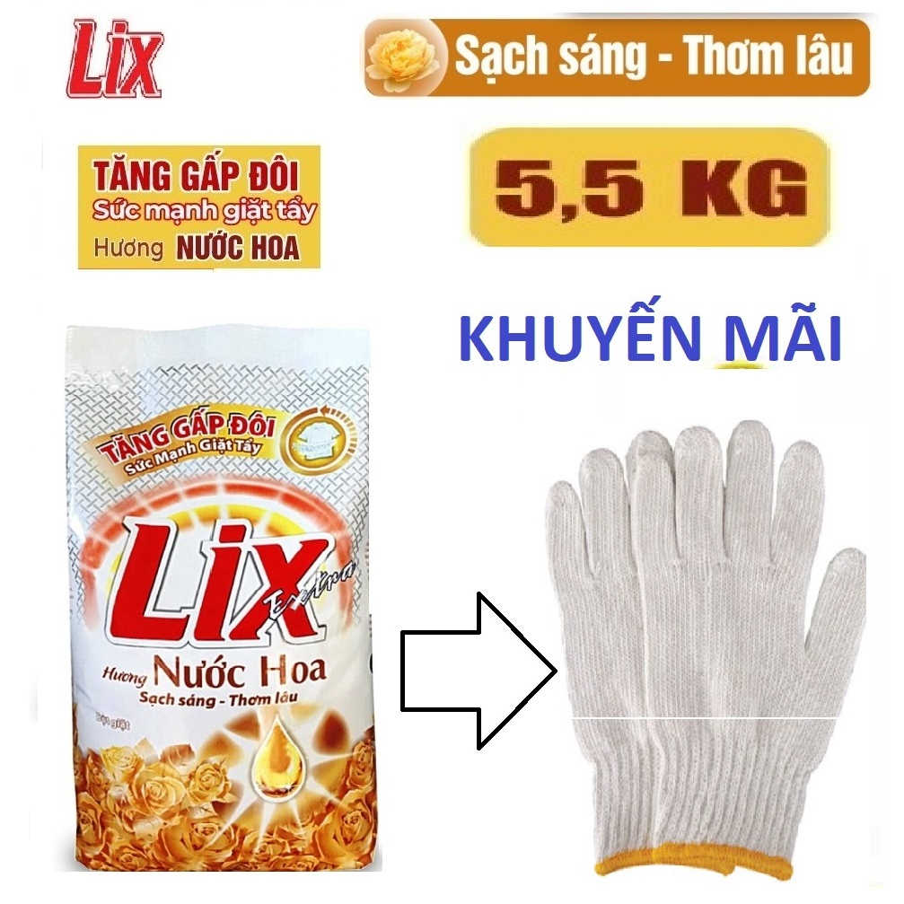 Bột giặt Lix Extra hương nước hoa 5.5Kg tăng gấp đôi sức mạnh giặt tẩy