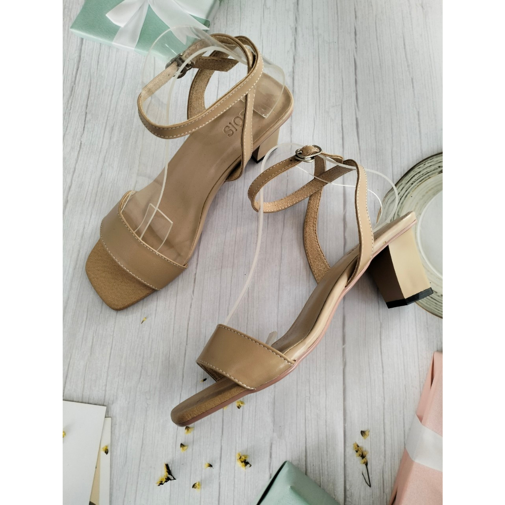 Sandal nữ da thật cao gót Bois Leather đế vuông 5p thời trang