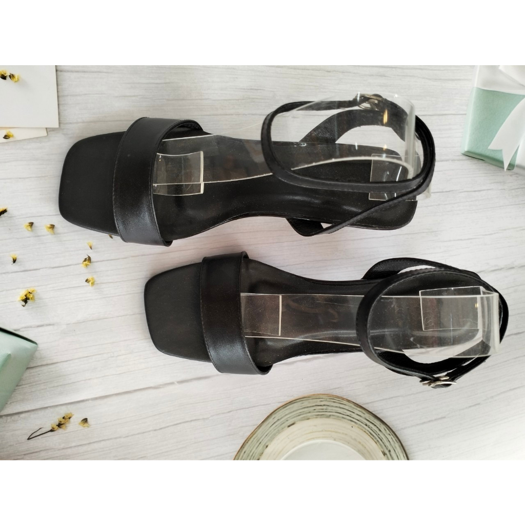 Sandal nữ da thật cao gót Bois Leather đế vuông 7p thời trang