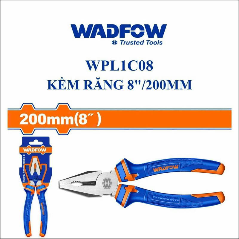 Kìm răng 8 inch tay cầm cao su mềm WADFOW WPL1C08