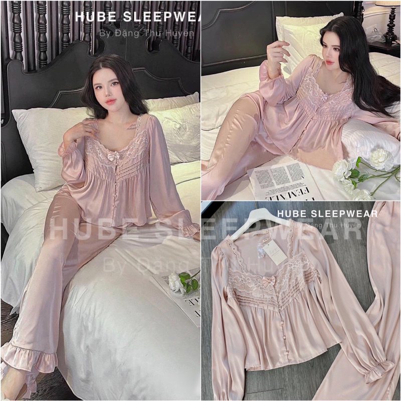 < Có sẵn >( HÀNG CAO CẤP ) Bộ Ngủ Lụa Mặc Nhà Dài Tay Lyly QCCC Chuẩn Ảnh - Hube Sleepwear