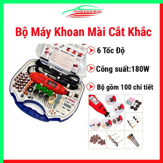 Bộ máy khoan mài cắt khắc mini đa năng 100 chi tiết đỏ 180w 6 tốc độ siêu khỏe