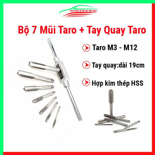Bộ 7 mũi taro + tay quay taro m3 - m12 ren trong dài 190mm cao cấp