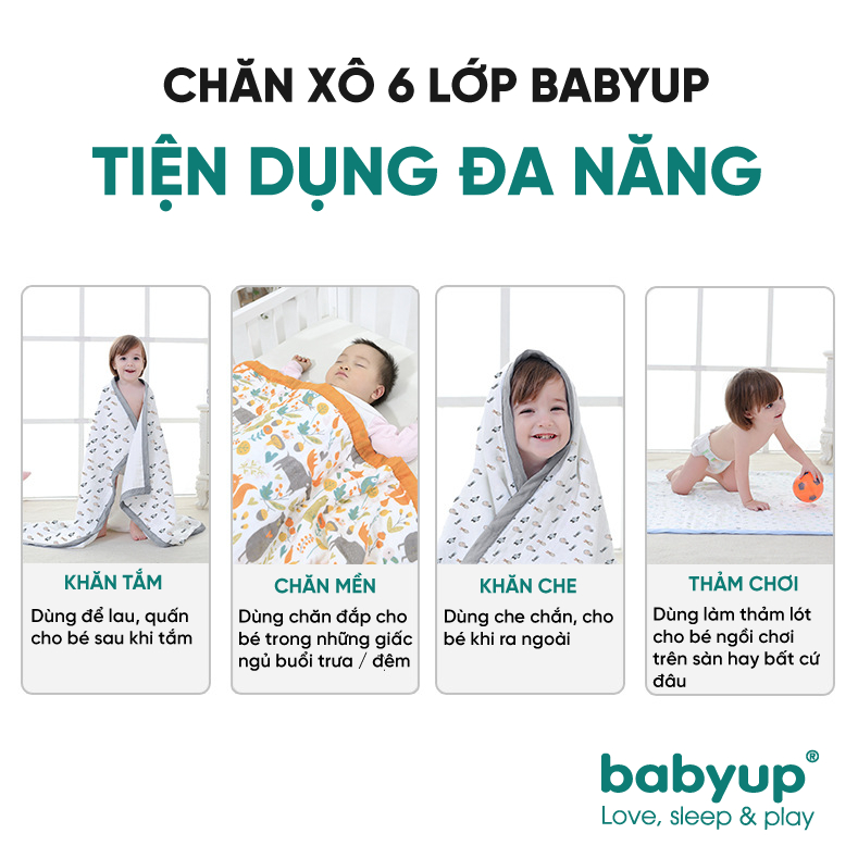 Chăn xô cho bé 6 lớp, đa năng, mềm mại, cao cấp Babyup