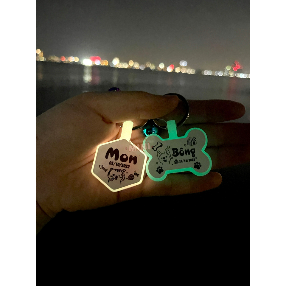 Thẻ tên cho chó mèo, thẻ tên silicon dạ quang khắc tên theo yêu cầu cho chó mèo, thú cưng (Tặng chuông)