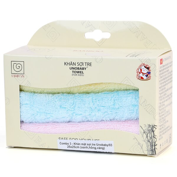Combo 3 khăn sợi tre Unobaby 25x25cm