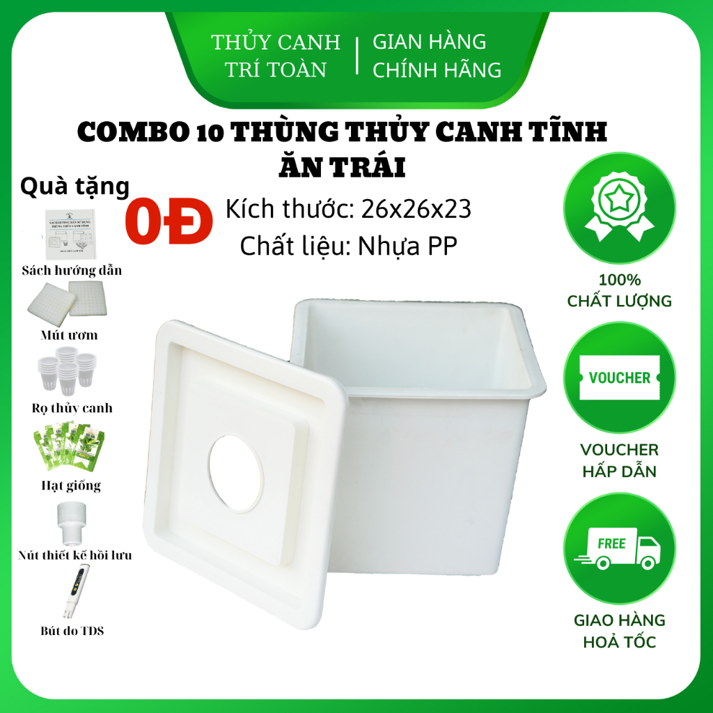 (Combo 10 thùng) Thùng nhựa trồng thủy canh tĩnh cây ăn trái