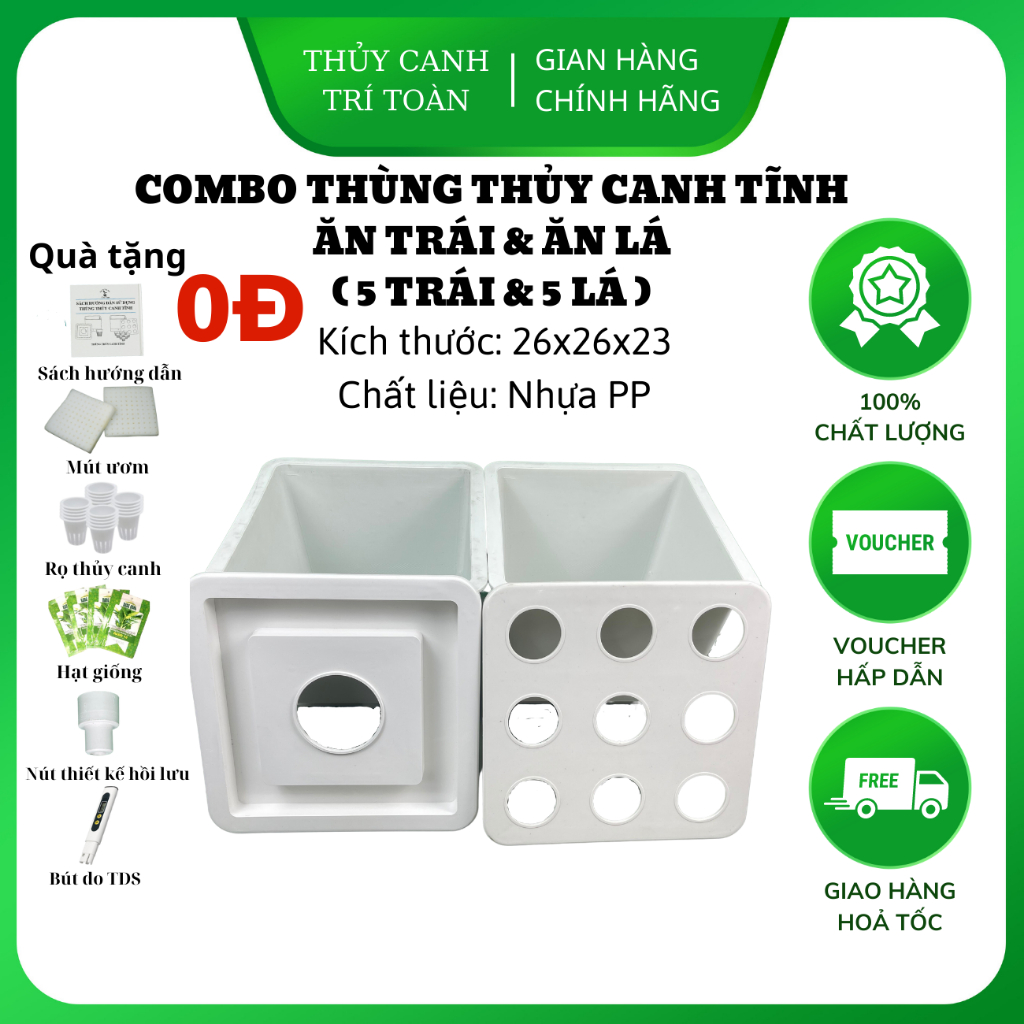 (Combo 10 thùng trái và lá) Thùng nhựa trồng cây thủy canh tĩnh ăn trái và thủy canh tĩnh ăn lá