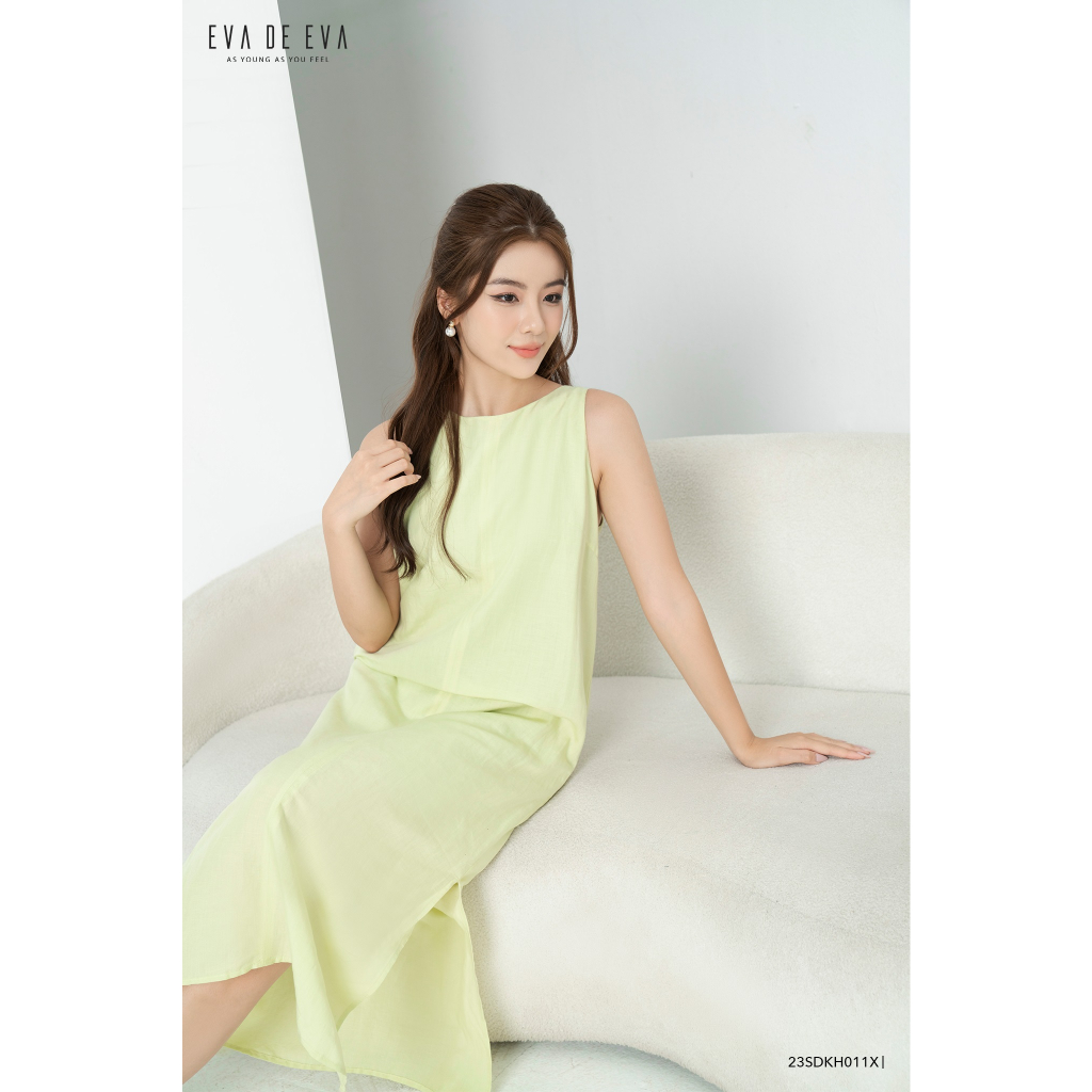 Đầm sát nách cổ tròn dáng suông Eva de Eva 23SDKH011X
