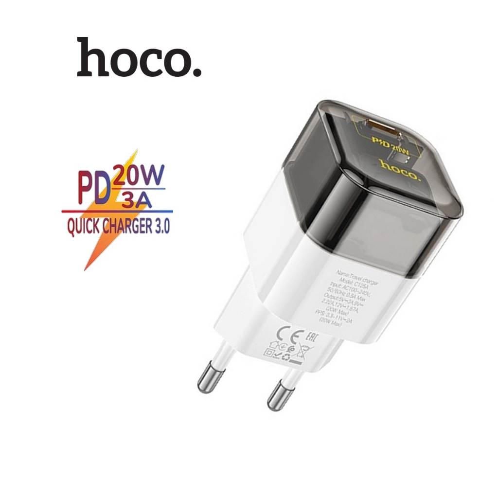 Củ sạc Hoco C125A sạc nhanh PD20W 1 cổng Type-C chân tròn , QC3.0