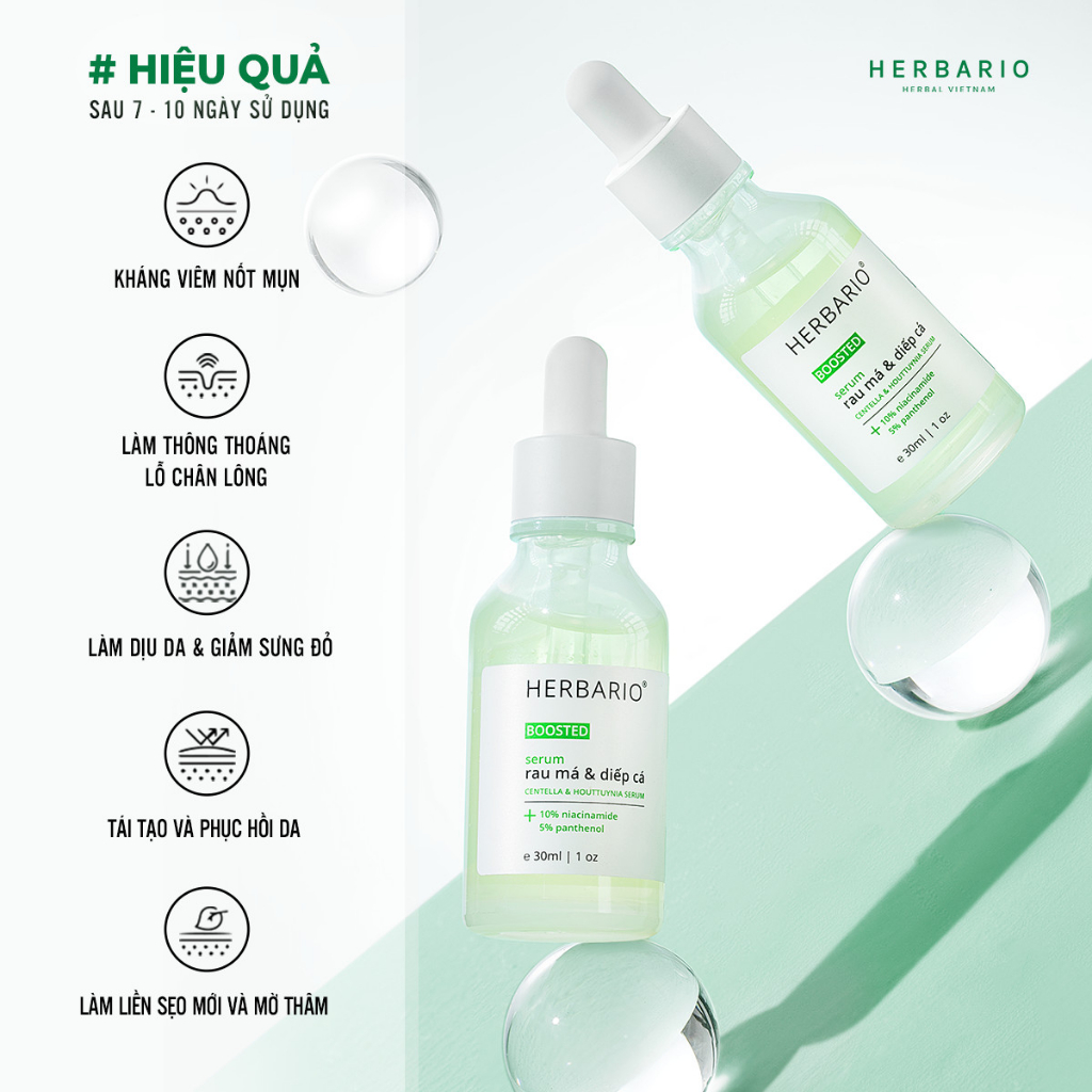 [MUA 1 TẶNG 2] Serum Boosted rau má & diếp cá Herbario 30ml TẶNG Sữa rửa mặt rau má & diếp cá + Mặt nạ rau má & diếp cá