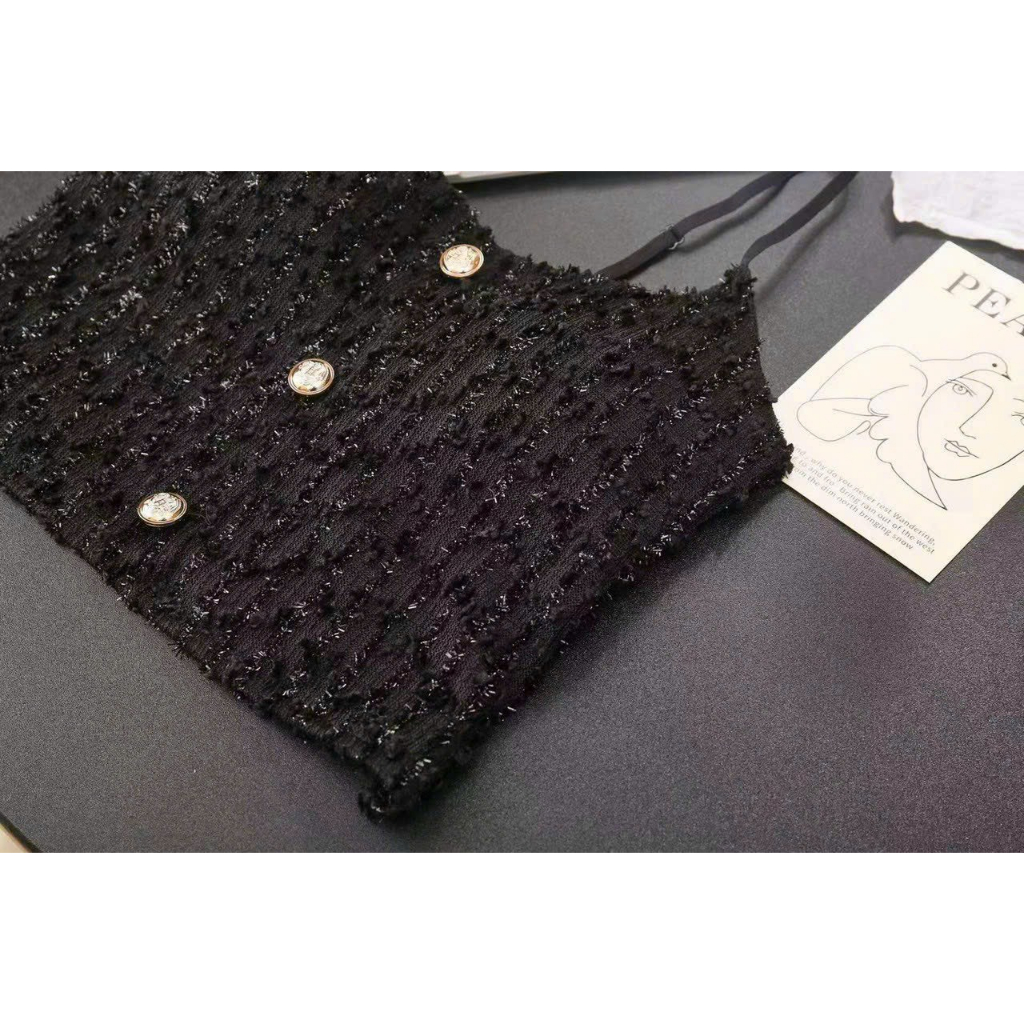 Áo croptop hai dây bo lưng đính nút chất kim tuyến siêu xinh lp067