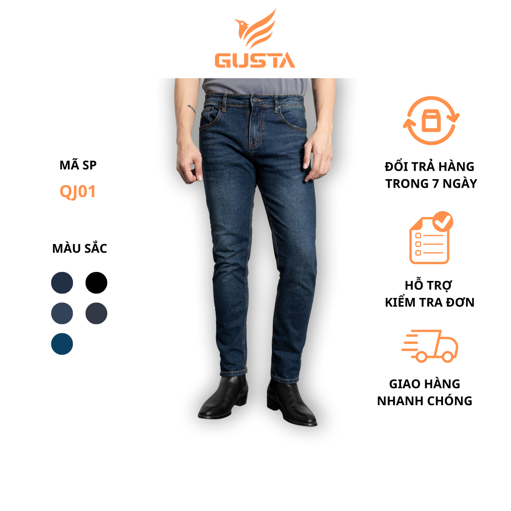 Quần jeans nam Gusta, quần vải jean cotton dáng slimfit cho nam mặc công sở, đi chơi phong cách basic - QJ01