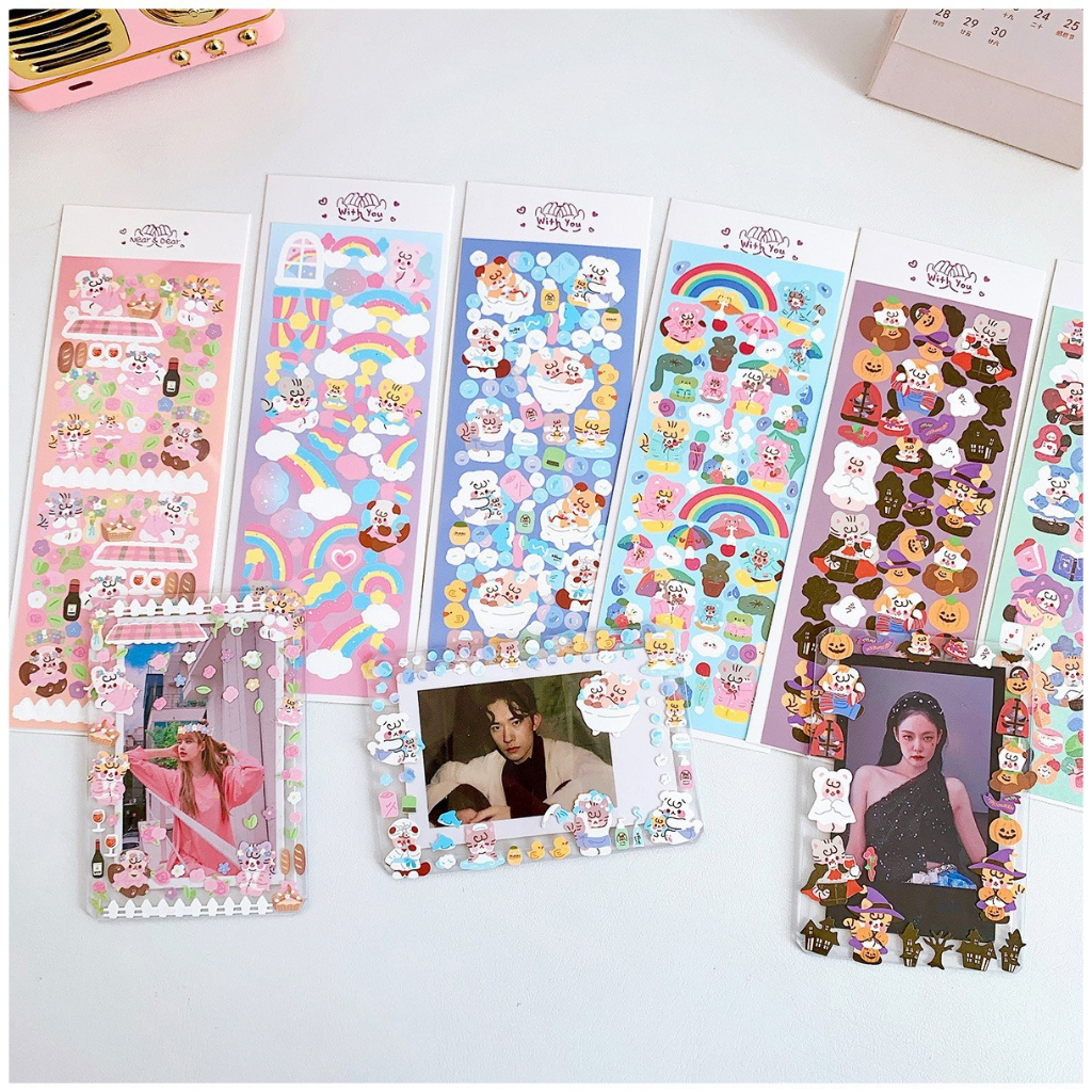 Zanmo tấm hình dán sticker gấu kim tuyến lấp lánh decor toploader