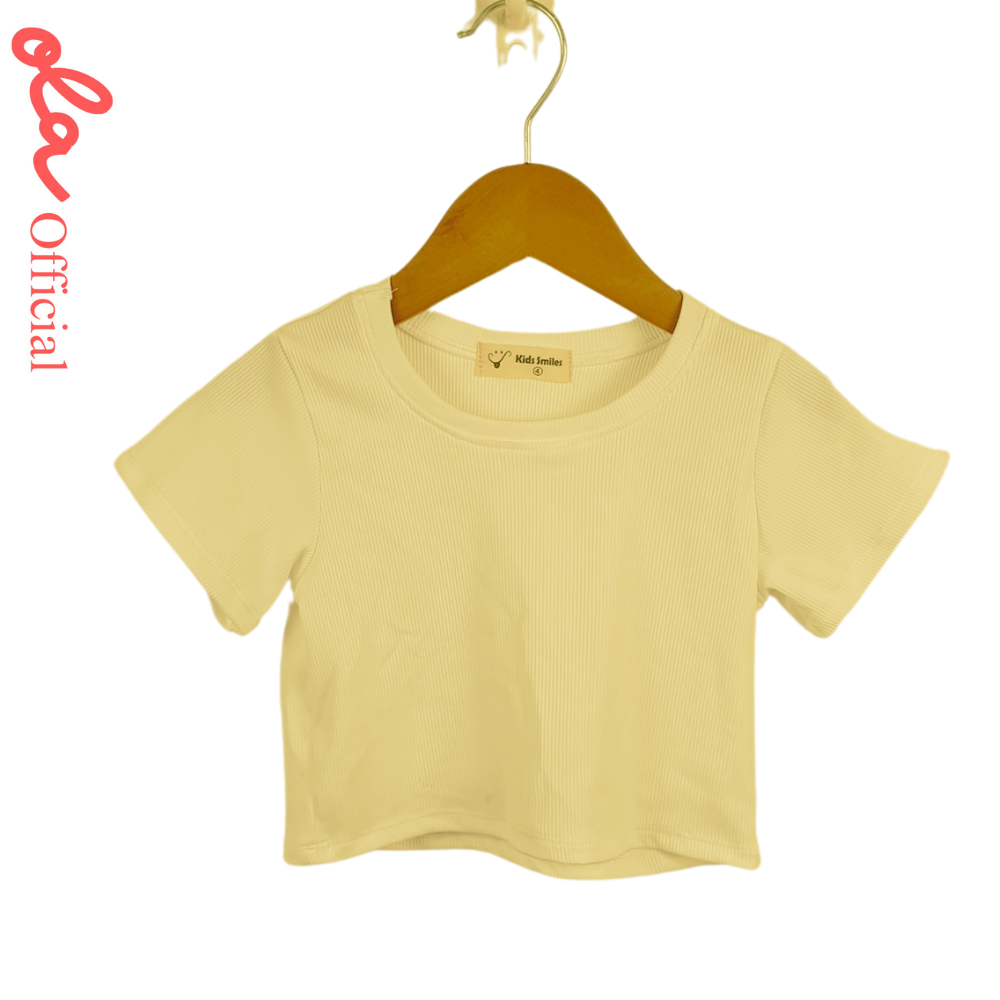 Áo thun tay ngắn cho bé gái kiểu trơn màu cực xinh
