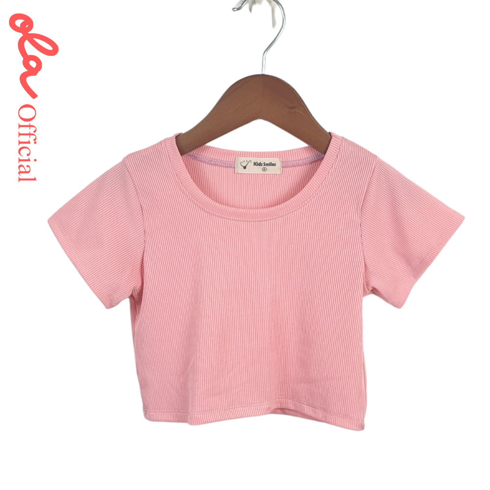 Áo thun tay ngắn cho bé gái kiểu trơn màu cực xinh