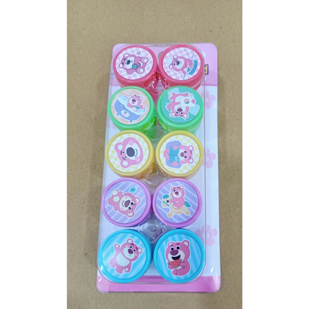 Hộp 10 con dấu Stampt hình gấu dâu Lotso, mặt cười xinh xắn