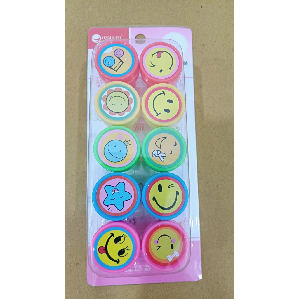 Hộp 10 con dấu Stampt hình gấu dâu Lotso, mặt cười xinh xắn