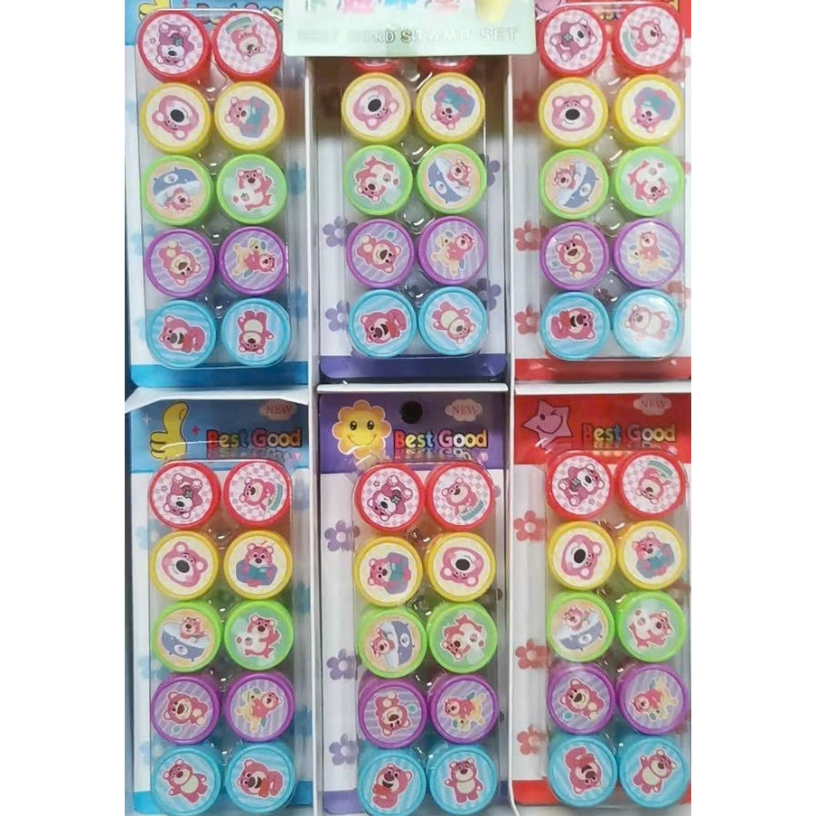 Hộp 10 con dấu Stampt hình gấu dâu Lotso, mặt cười xinh xắn