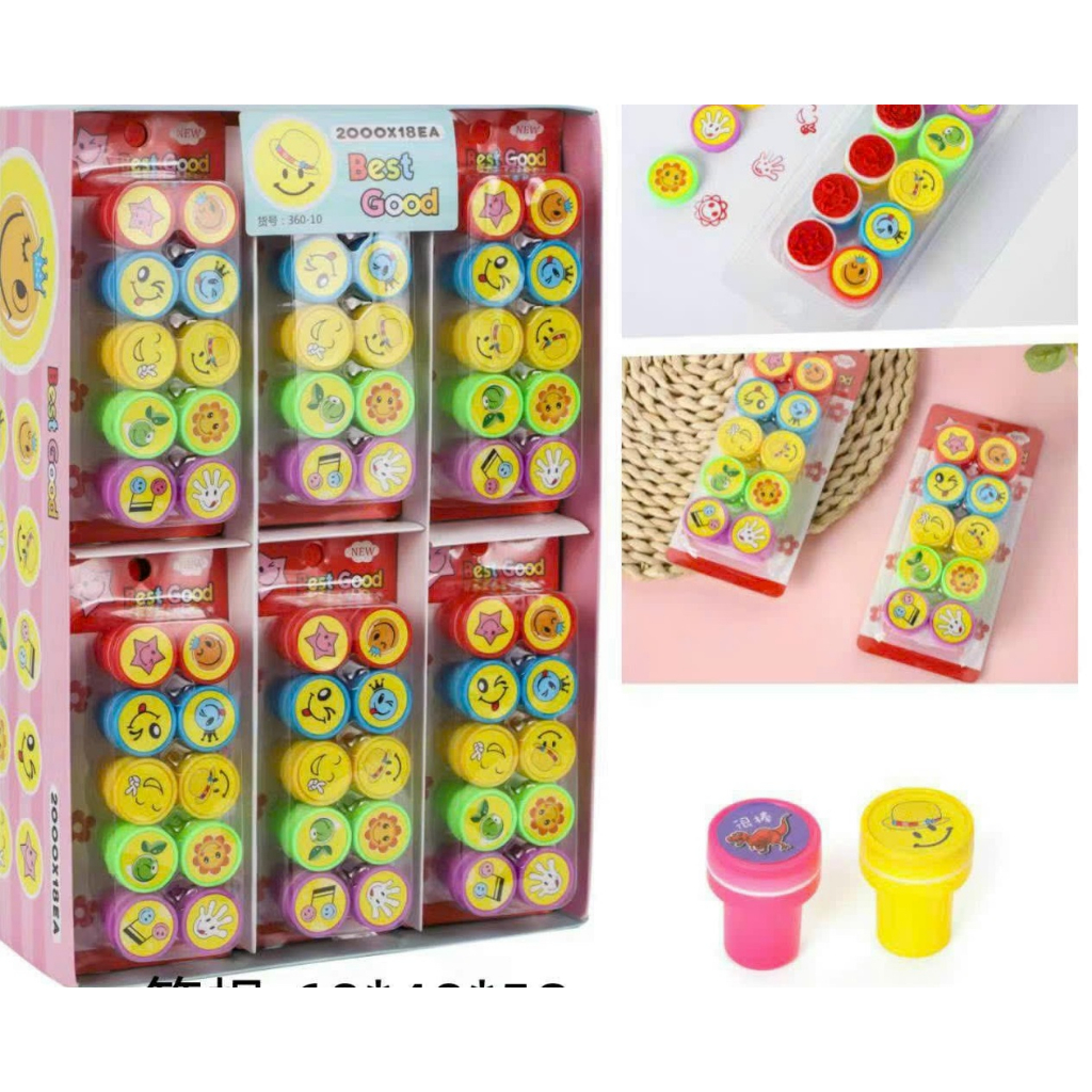 Hộp 10 con dấu Stampt hình gấu dâu Lotso, mặt cười xinh xắn