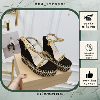 Sandal nữ quai ngang đinh tán đế xuồng cói 12cm fullbox