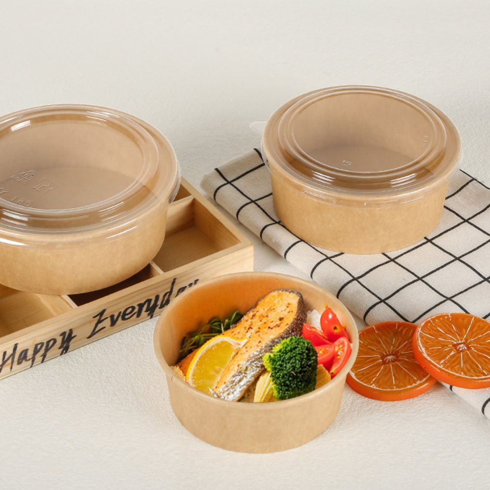 Set 50 Hộp giấy tròn đựng thực phẩm 1000ml kèm nắp nhựa TP01, hộp đựng đồ ăn mang về chịu nhiệt cao take away