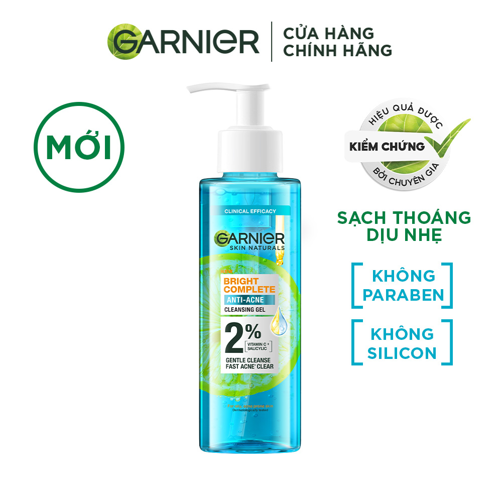 Sữa rửa mặt dạng gel sạch thoáng dịu nhẹ Garnier 2% [BHA, Vitamin C] cho da dầu mụn 120ml | BigBuy360 - bigbuy360.vn