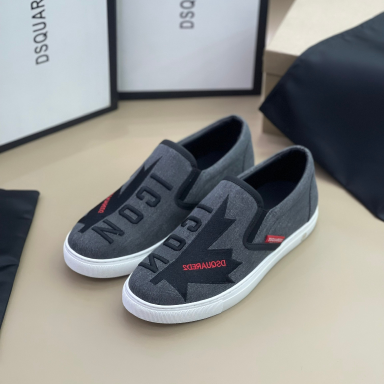 Giày Slipon Dsquared icon vải jean bò logo thêu LA on web fullbox bill thẻ phụ kiện