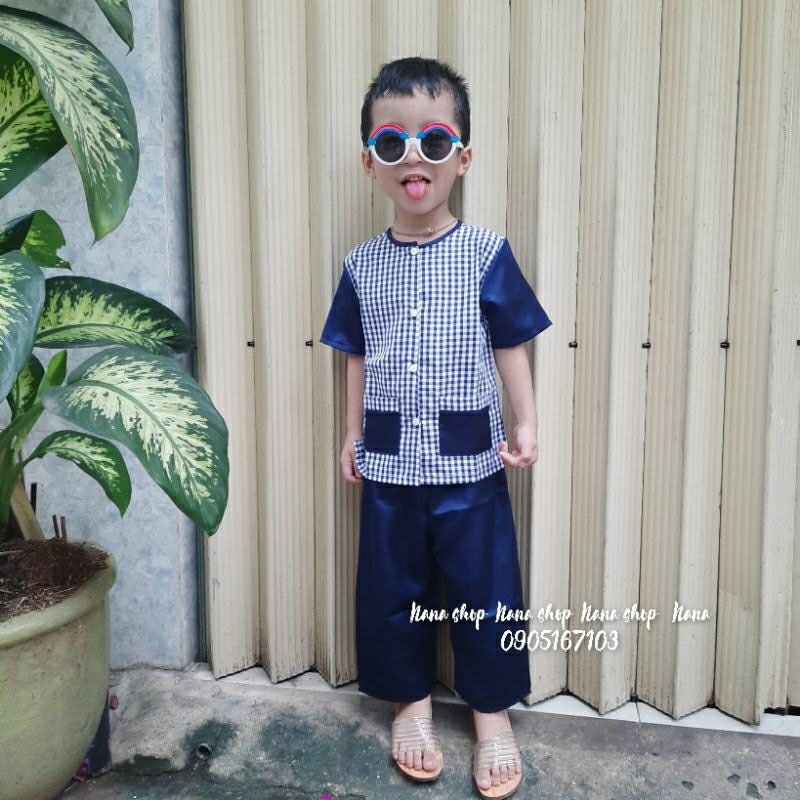 Bộ bà ba caro cho bé / Bà ba vải mềm mịn mát size 8 - 35ky