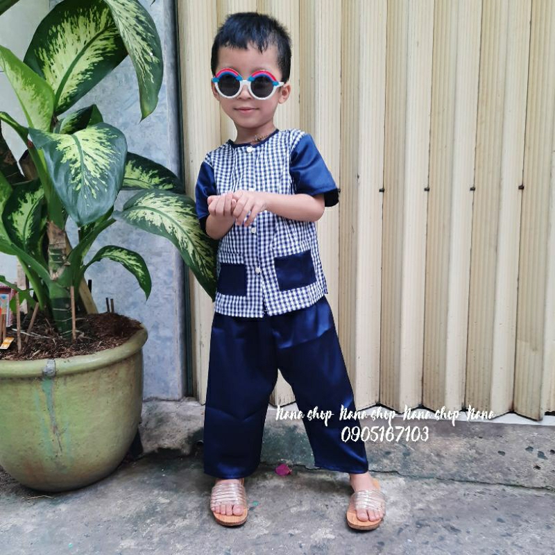 Bộ bà ba caro cho bé / Bà ba vải mềm mịn mát size 8 - 35ky