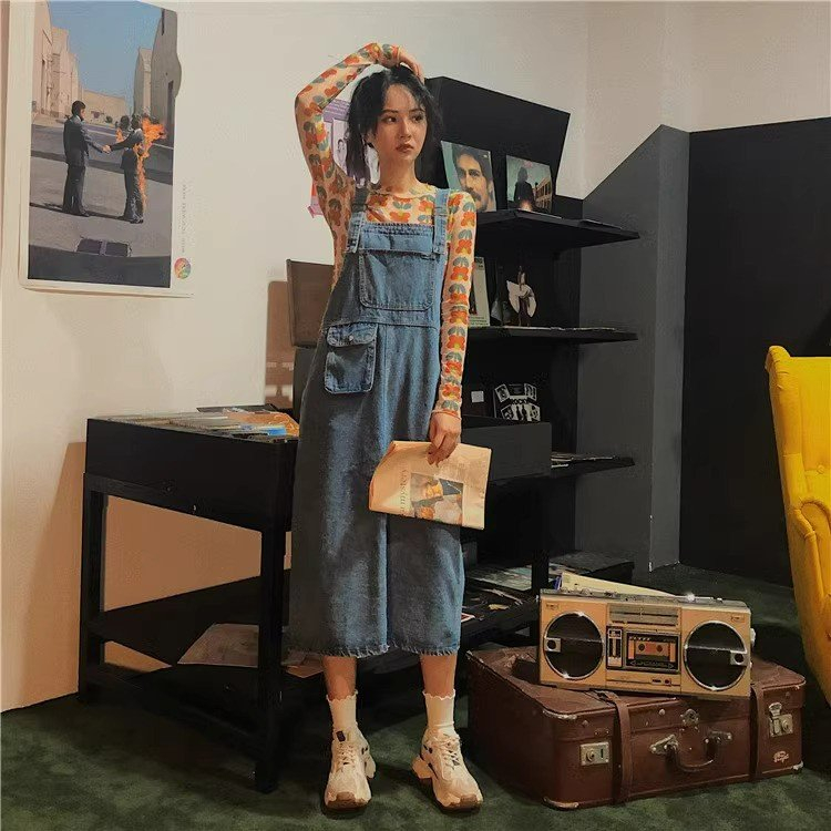 Váy Yếm Jeans Túi Hộp Hai Dây Form Rộng Cao Cấp MIAA, Váy Yếm Denim Dáng Đầm Phong Cách Hàn Quốc