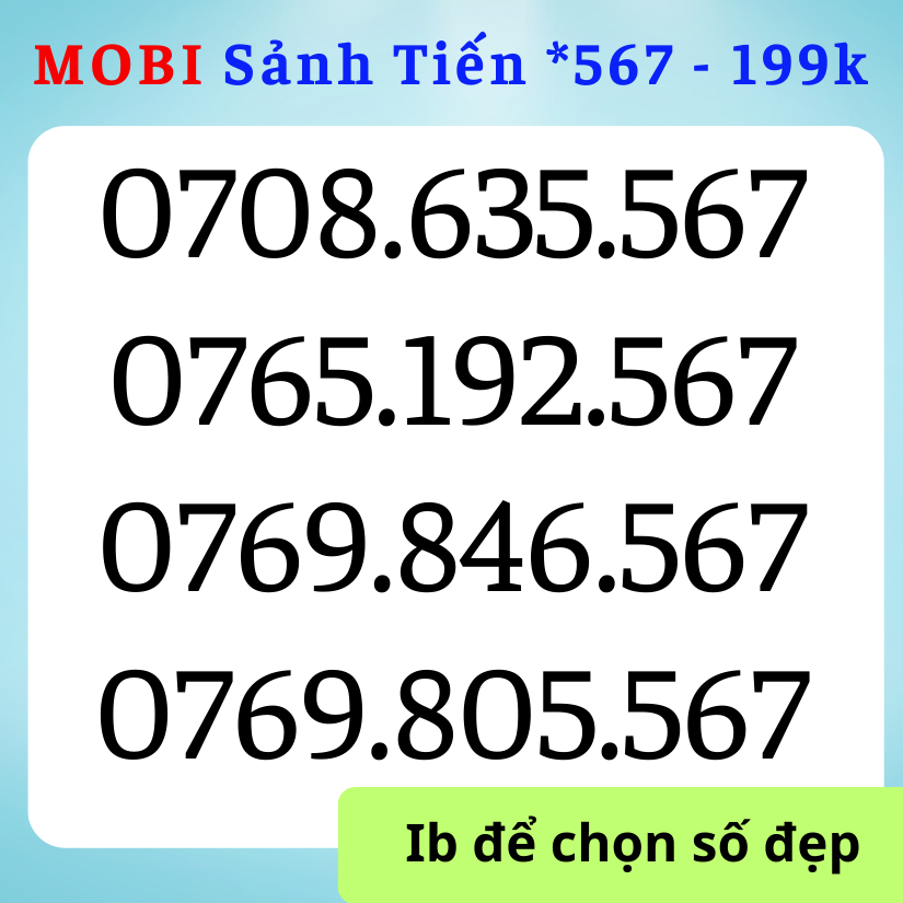 Sim Mobifone Số đẹp Đầu cổ 0909, 077, 079, 070 đuôi 567 dùng được cho mọi điện thoại [Miễn phí đăng ký chính chủ + Esim]
