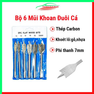 Bộ 6 mũi khoan đuôi cá khoét gỗ chuyên dụng kích thước khác nhau