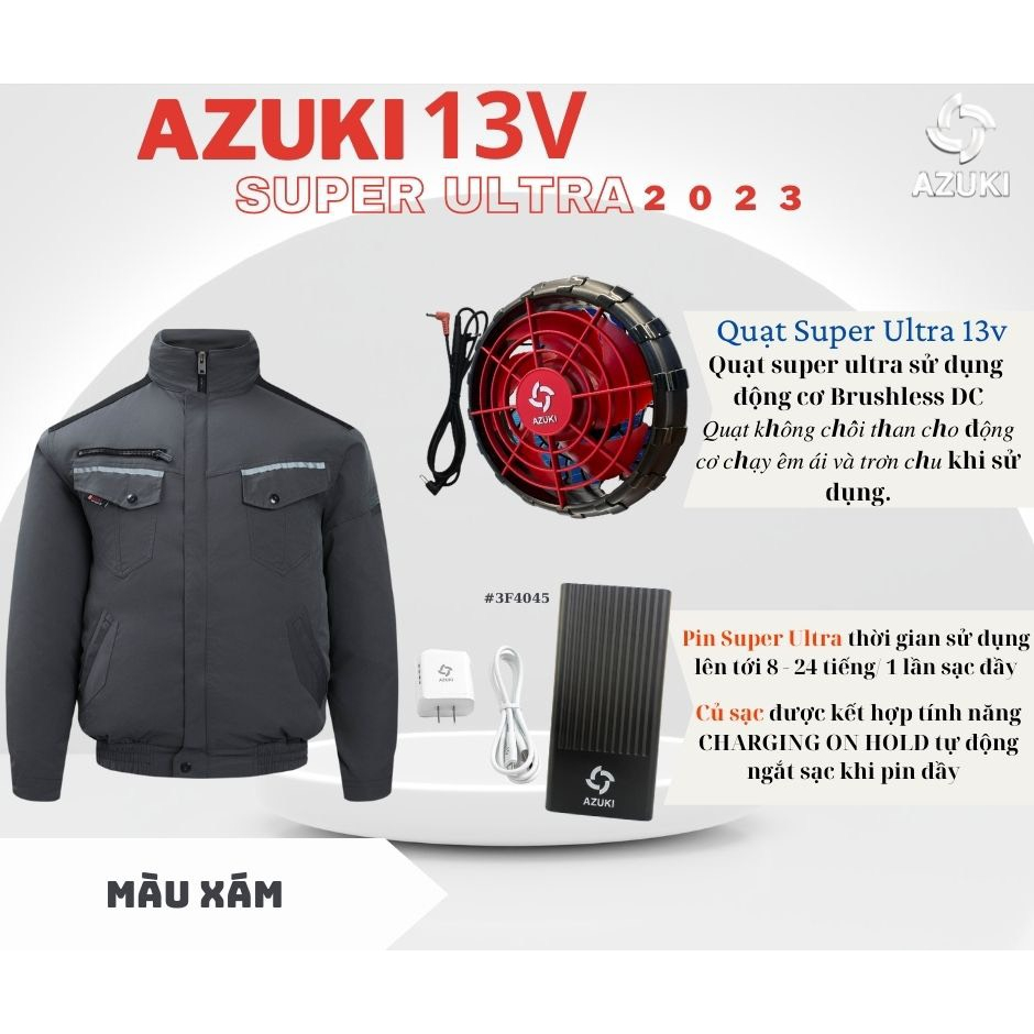 Áo điều hòa AZUKI 2023 pin 26000mah Nhật Không Xù, Kháng Khuẩn, Khử Mùi, Mặc Mát