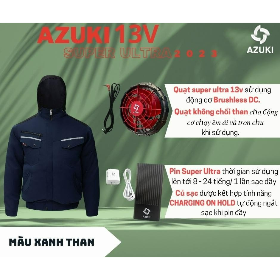Áo điều hòa AZUKI 2023 pin 26000mah Nhật Không Xù, Kháng Khuẩn, Khử Mùi, Mặc Mát