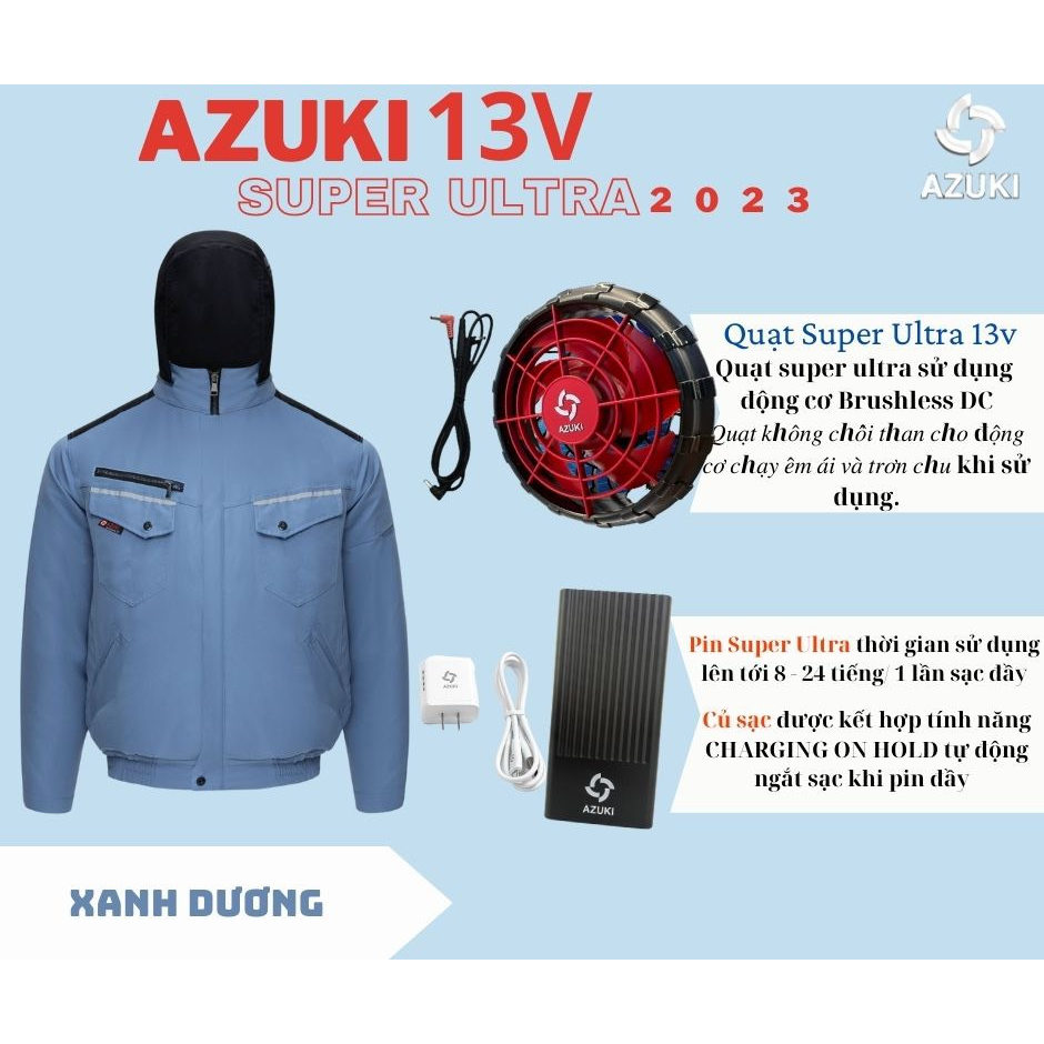 Áo điều hòa AZUKI 2023 pin 26000mah Nhật Không Xù, Kháng Khuẩn, Khử Mùi, Mặc Mát