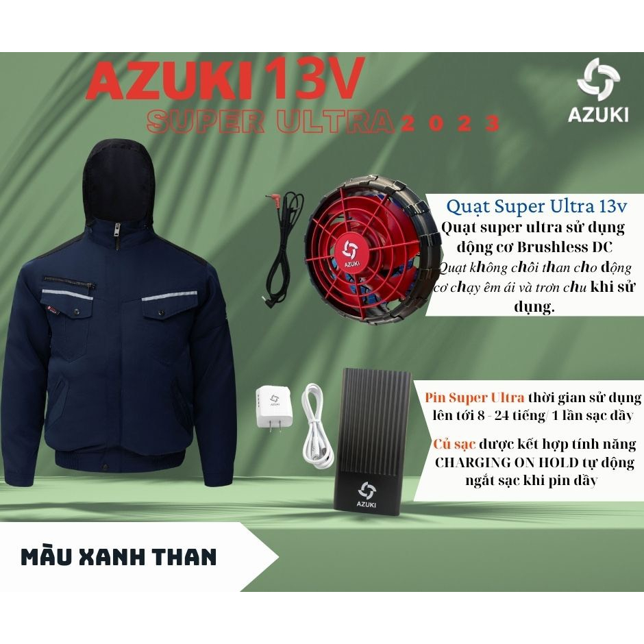 Áo điều hòa AZUKI 2023 pin 26000mah Nhật Không Xù, Kháng Khuẩn, Khử Mùi, Mặc Mát
